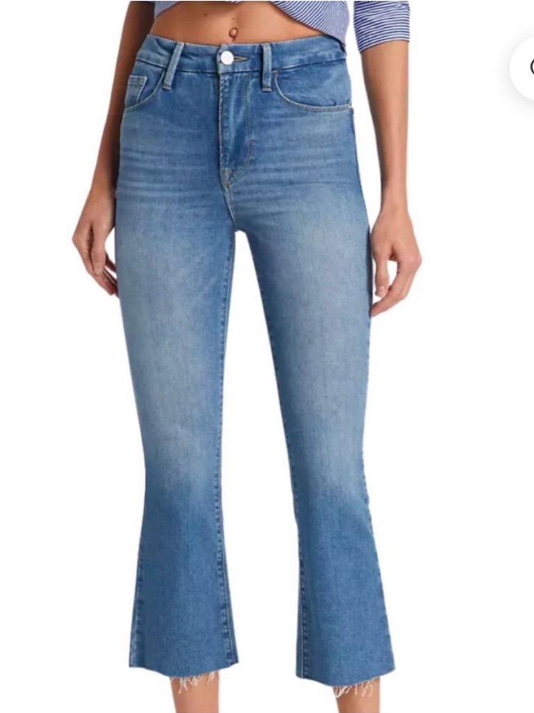 Like New Frame Denim Light Blue Le Super High Crop Mini Boot Jeans